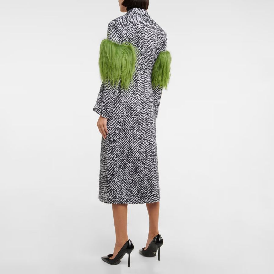 Prada Shearling-trimmed tweed coat