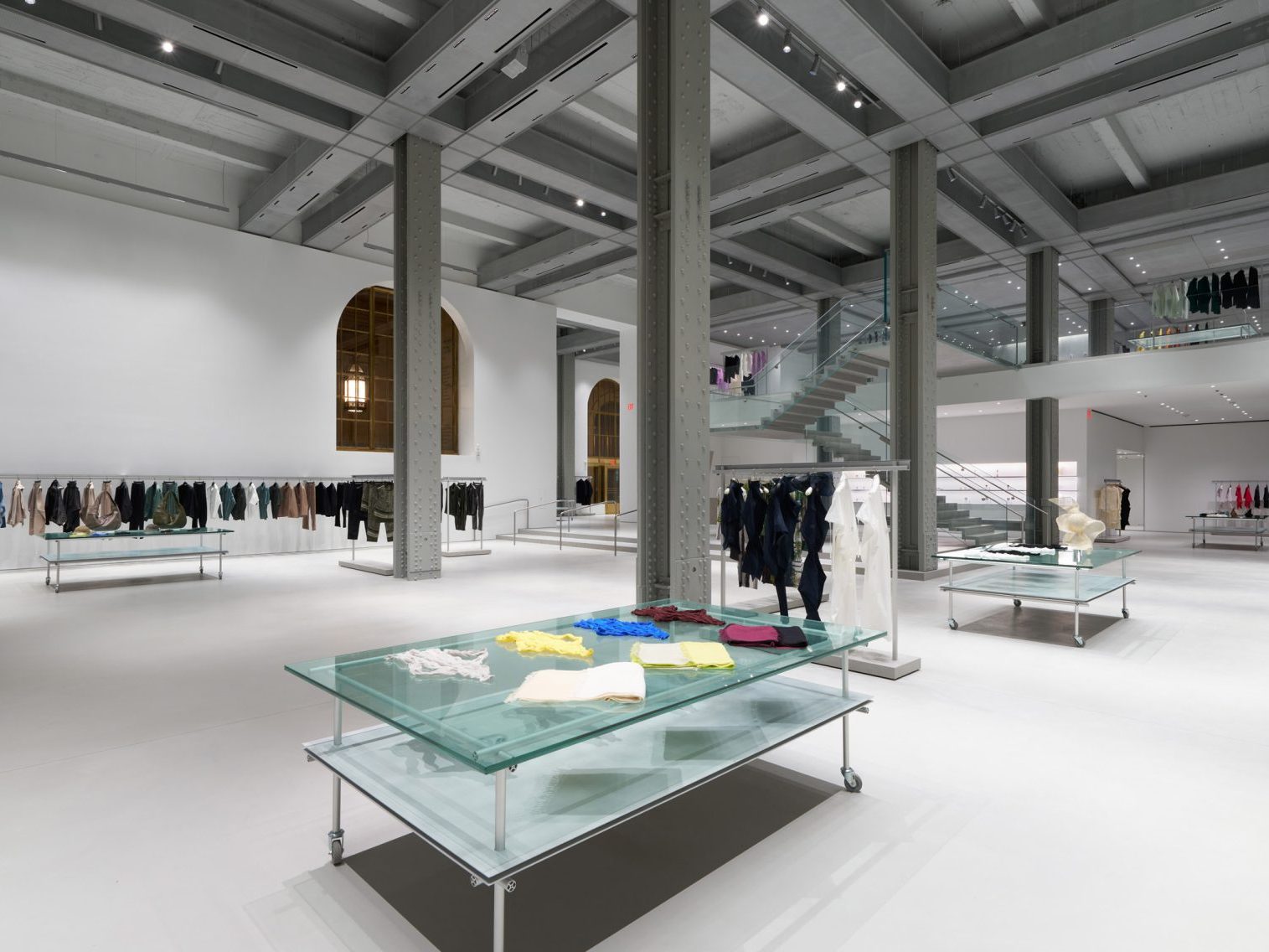Displays placed along the walls of the Issey Miyake store