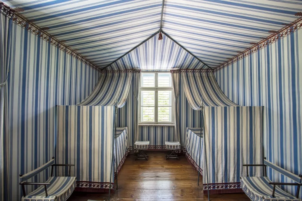 The striped Tent Room in the Charlottenhof Palace